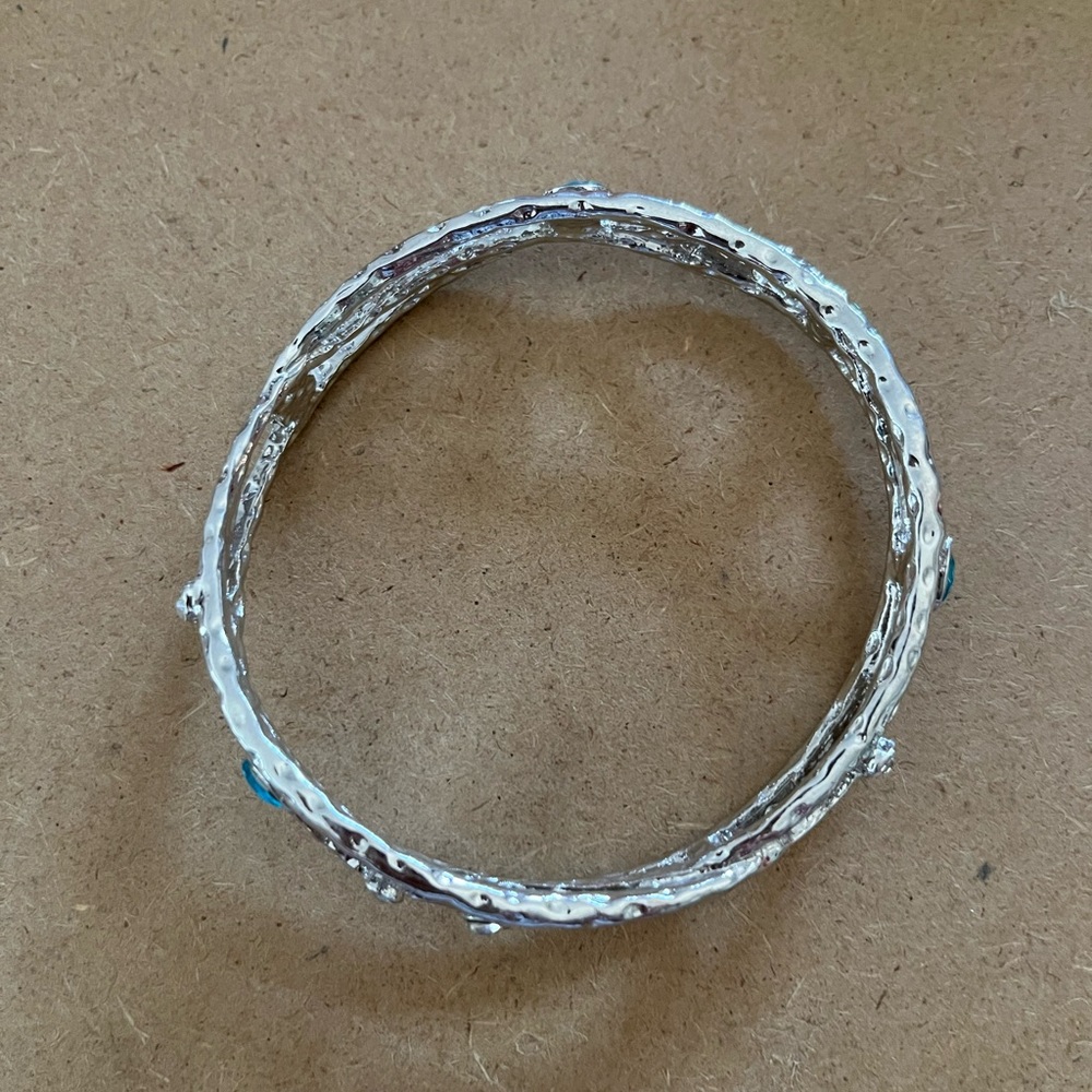 Silver Tone Rhinestone Large Bangle Bracelet - image 3